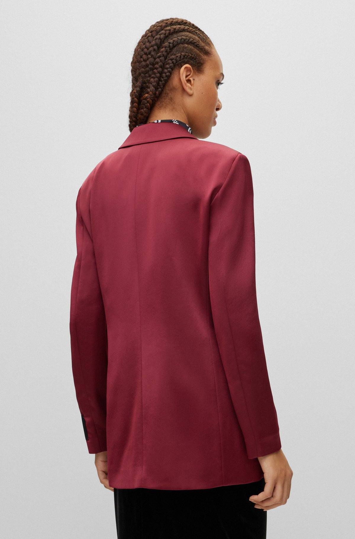 Regular-fit double-breasted jacket in satin, Dark Red