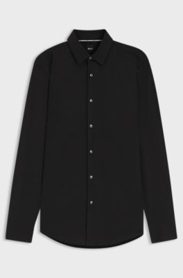 Slim-fit shirt in easy-iron cotton poplin, Black