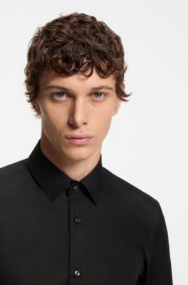 Slim-fit shirt in easy-iron cotton poplin, Black