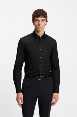 Slim-fit shirt in easy-iron cotton poplin, Black