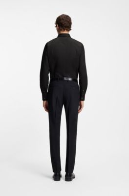 Slim-fit shirt in easy-iron cotton poplin, Black