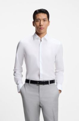 Slim-fit shirt in easy-iron cotton poplin, White