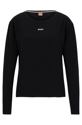 Pyjama-Shirt aus Stretch-Baumwolle mit Logo-Detail, Schwarz