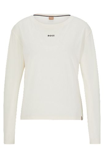 Pyjama T-shirt in stretch cotton with logo detail, White
