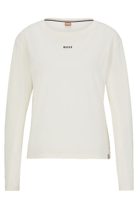 Pyjama T-shirt in stretch cotton with logo detail, White