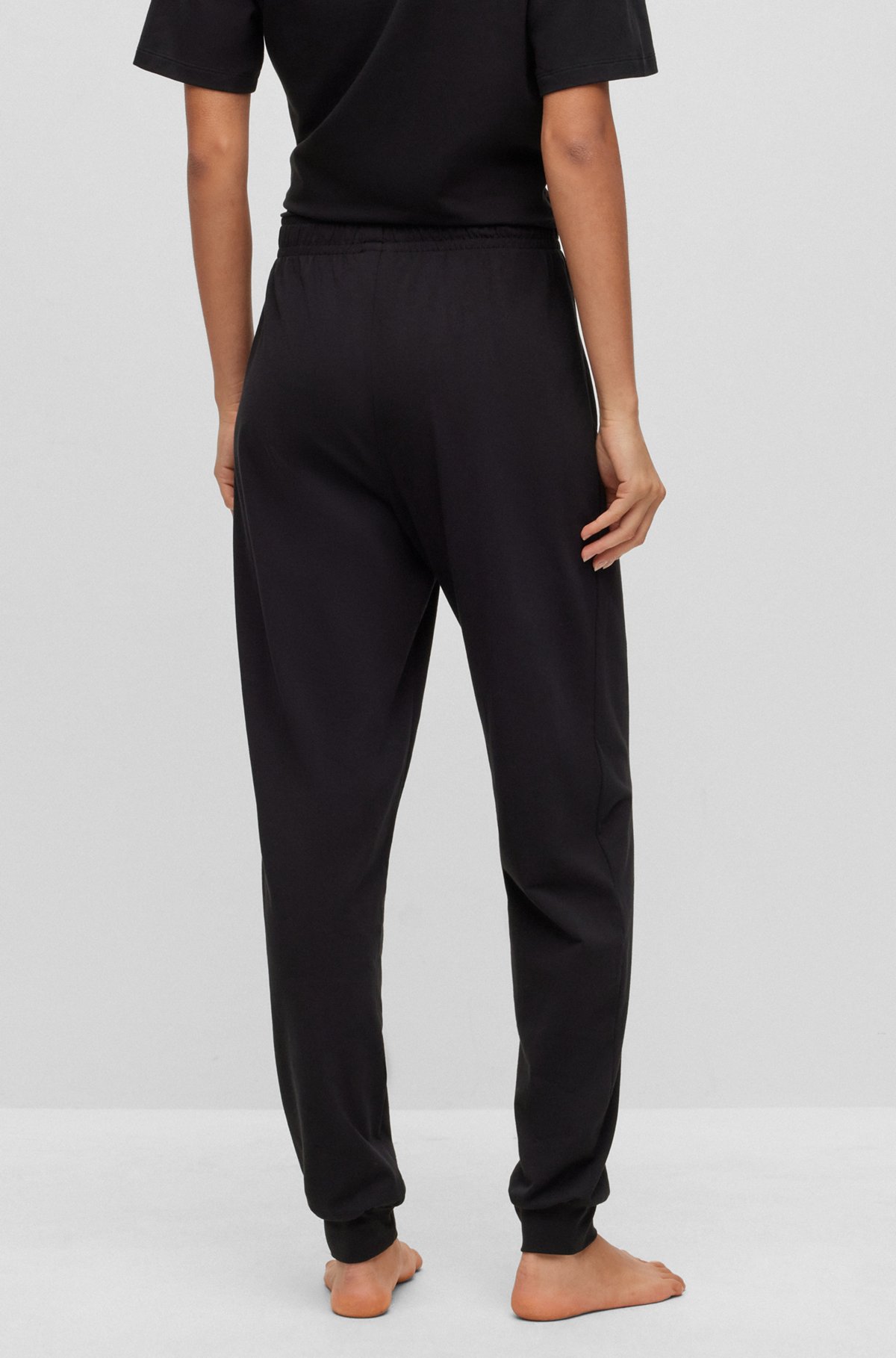 Stretch-cotton pyjama bottoms with branded cords, Black