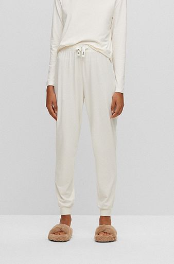 Pyjamabroek van stretchkatoen met logokoorden, Wit