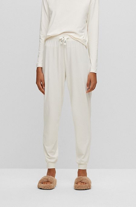 Pyjama-Hose aus Stretch-Baumwolle mit Logo-Kordeln, Weiß