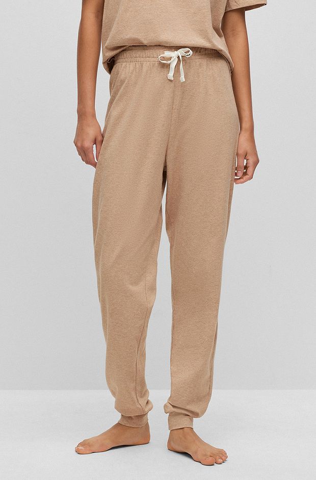 Stretch-cotton pyjama bottoms with branded cords, Beige