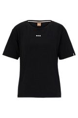 Stretch-cotton pyjama T-shirt with logo detail, Black