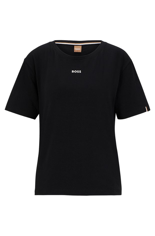 Stretch-cotton pyjama T-shirt with logo detail, Black