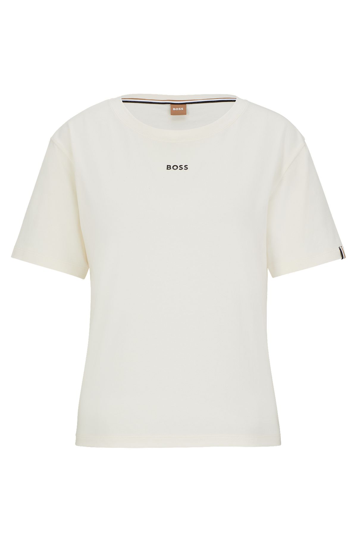 Camiseta de pijama de algodón elástico con detalle de logo, Blanco