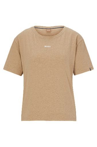 Stretch-cotton pyjama T-shirt with logo detail, Beige