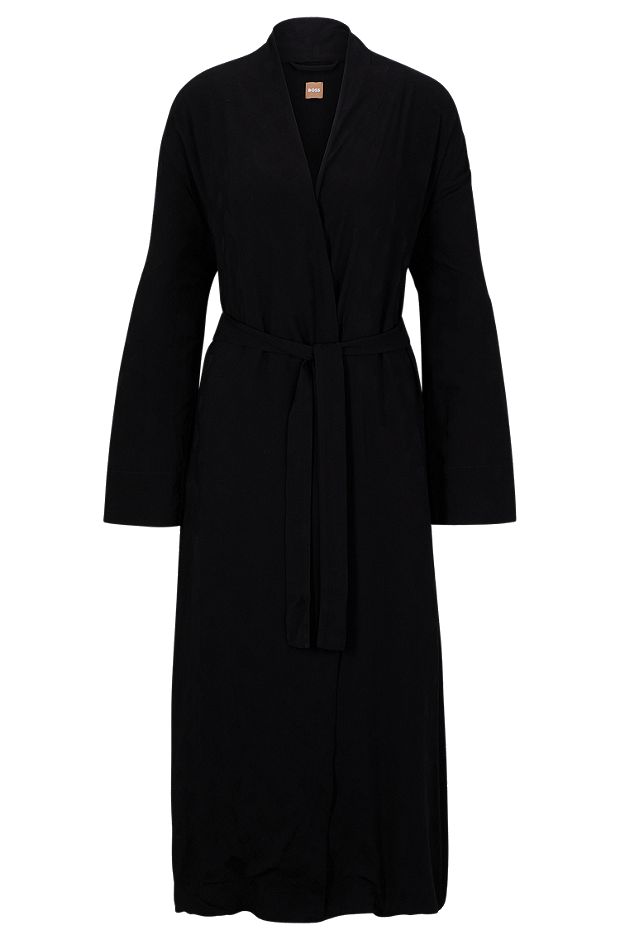 Monogram-jacquard dressing gown in satin, Black