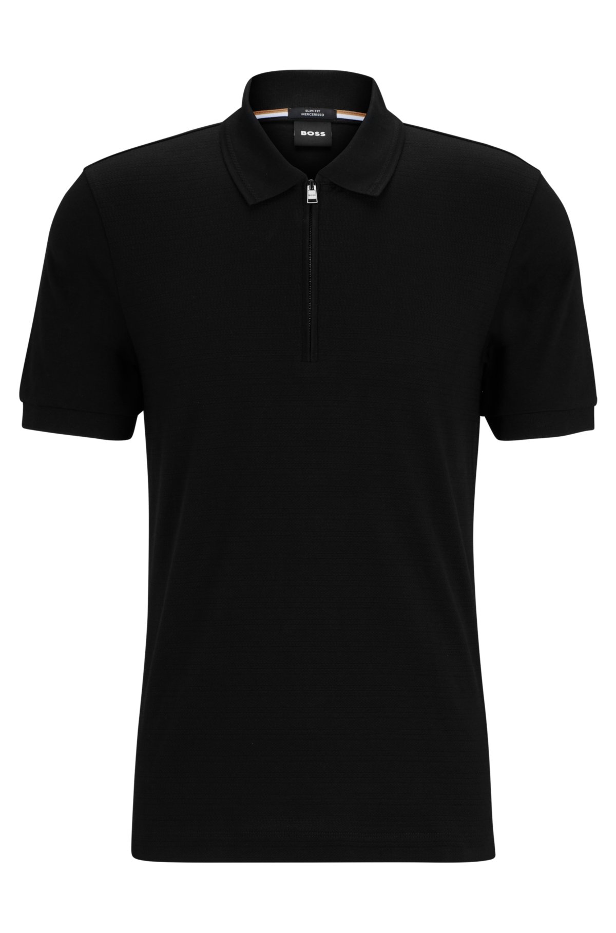 BOSS - Slim-fit mercerised-cotton polo shirt with zipped placket