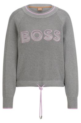 BOSS - Drawstring-hem logo sweater in cotton and virgin wool
