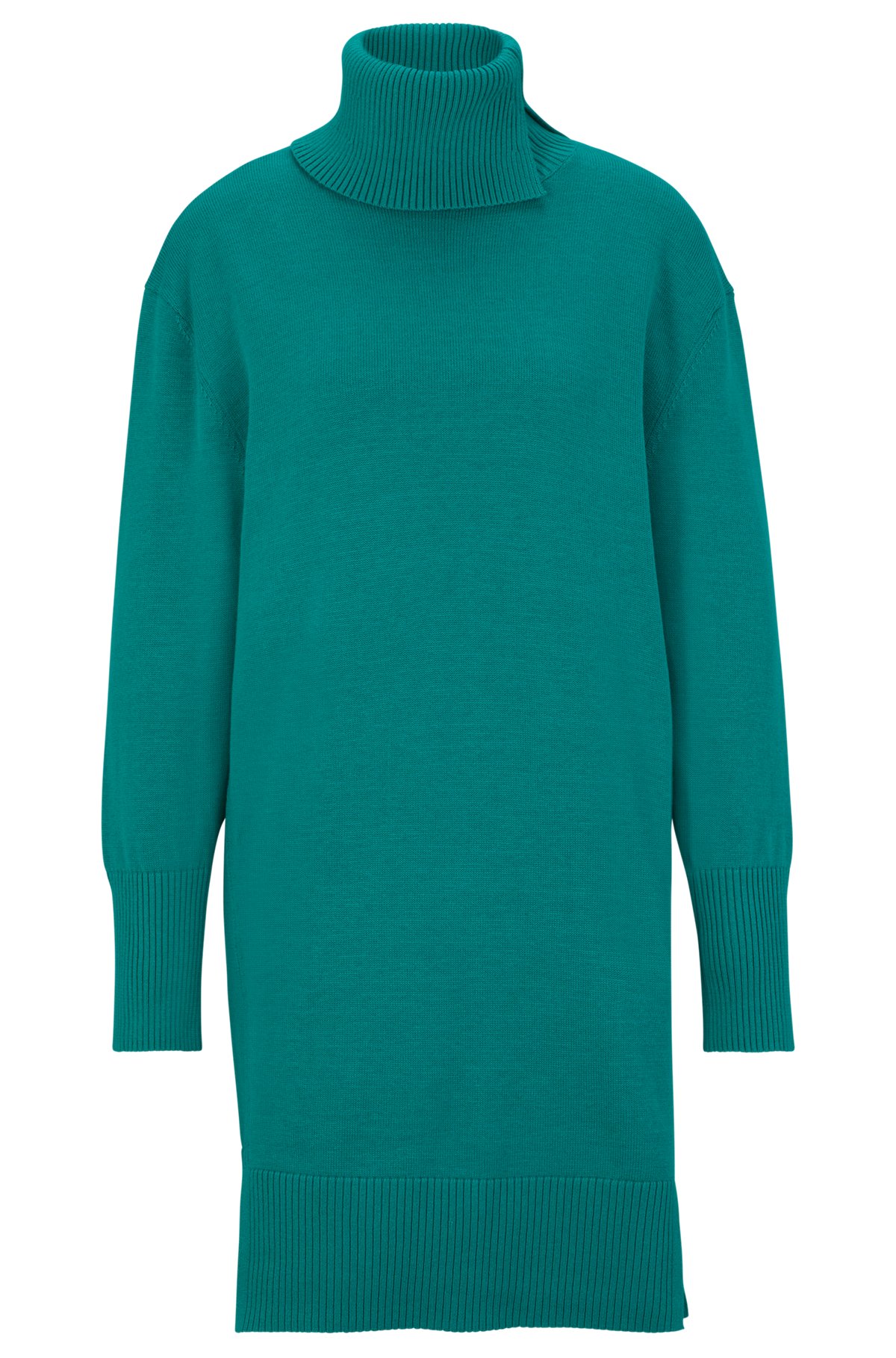Rollneck dress in cotton and virgin wool, Green
