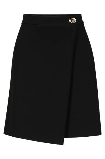 Mercerised wrap-style skirt with turn-lock detail, Hugo boss