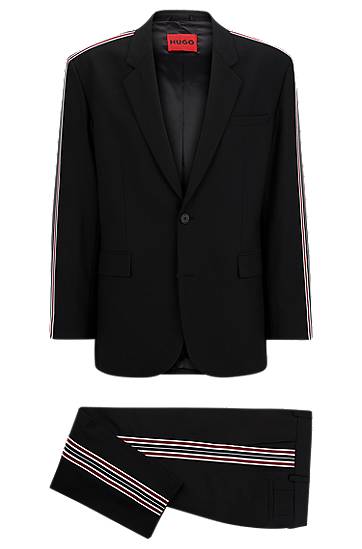 Wool-blend suit with striped-tape trims, Hugo boss