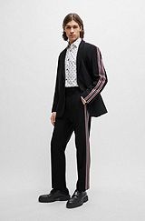 Wool-blend suit with striped-tape trims, Black