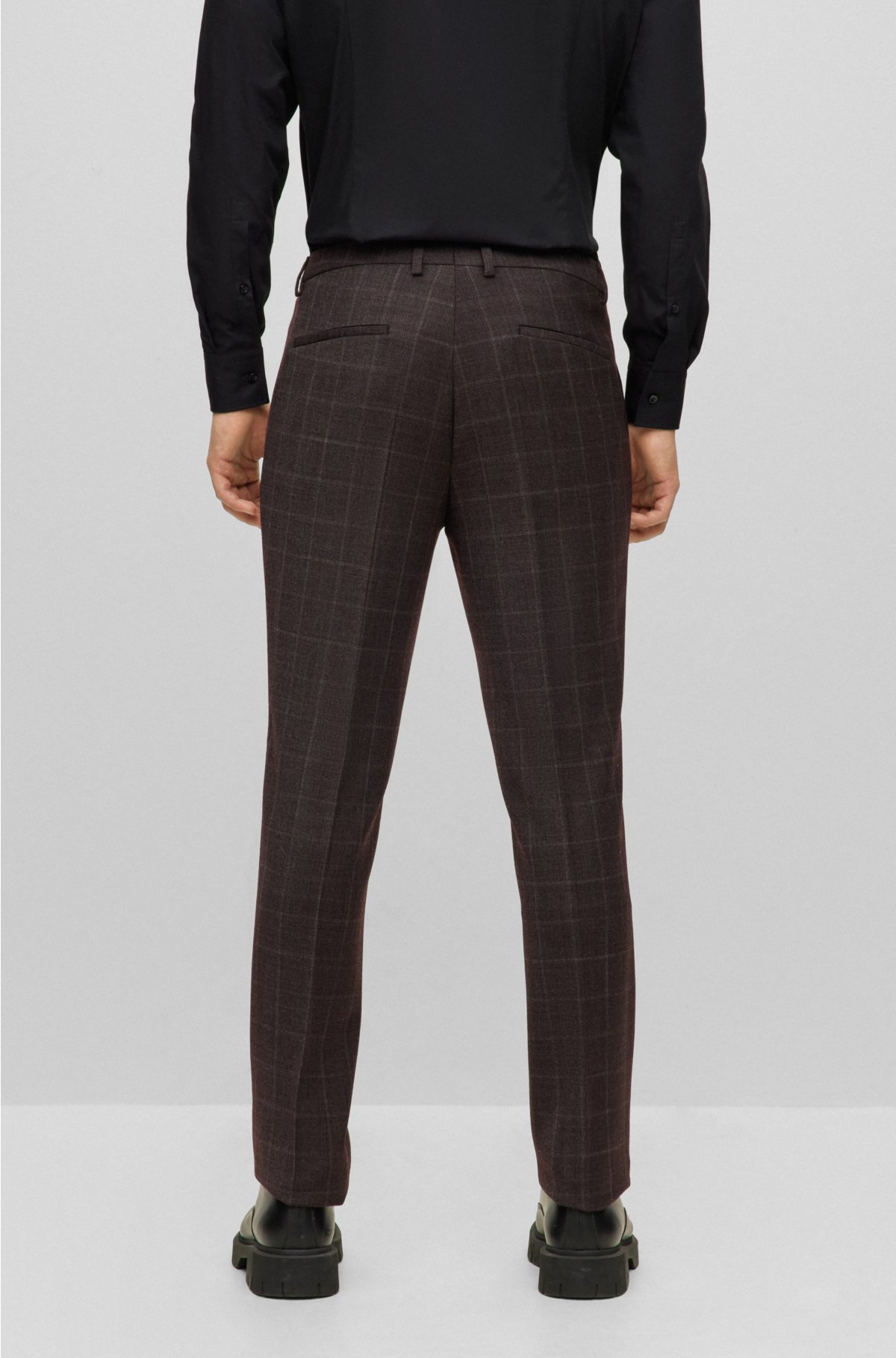 Extra-slim-fit suit in a checked wool blend, Dark Red