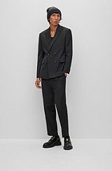 Double-breasted slim-fit suit in herringbone fabric, Dark Grey
