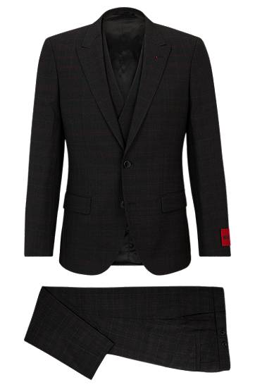 Slim-fit three-piece suit in a checked wool blend, Hugo boss