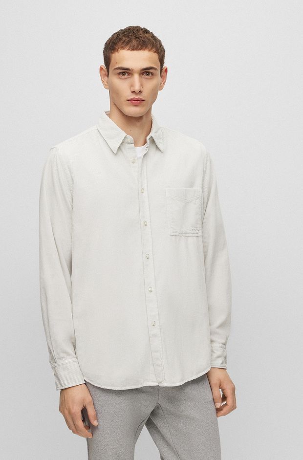 Regular-fit shirt in cotton corduroy, Light Beige