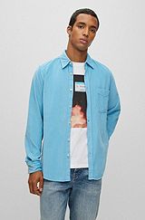Regular-fit overhemd van katoenen corduroy, Lichtblauw