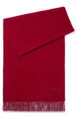 Fringed wool scarf with embroidered logo, Dark Red