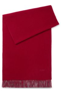Écharpe en laine à franges et logo brodé, Rouge sombre