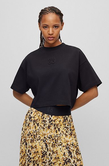 Cropped relaxed-fit cotton T-shirt with logo detail, Black