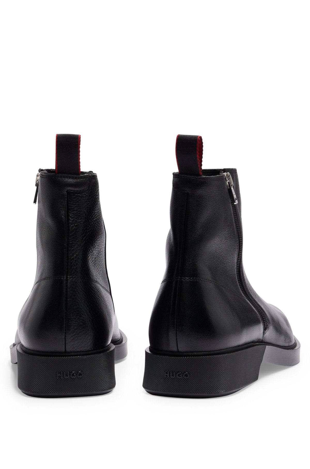 Ankle boots in grained leather with signature details, Black