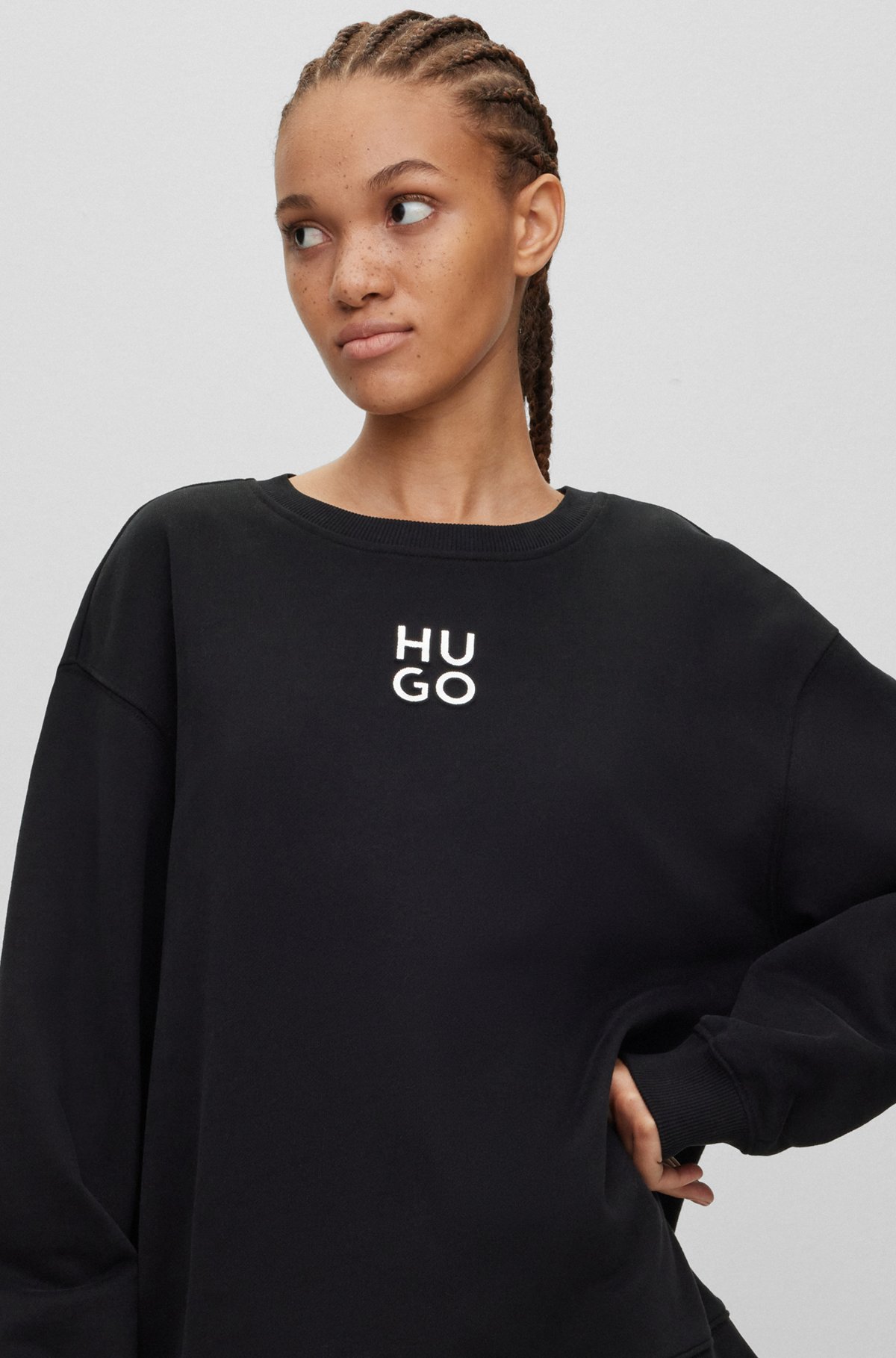 Relaxed-fit sweatshirt with embossed stacked logo, Black
