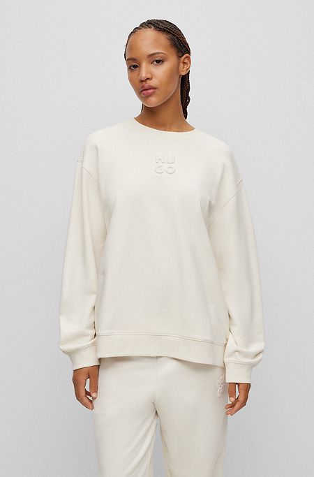 Relaxed-fit sweatshirt with embossed stacked logo, White
