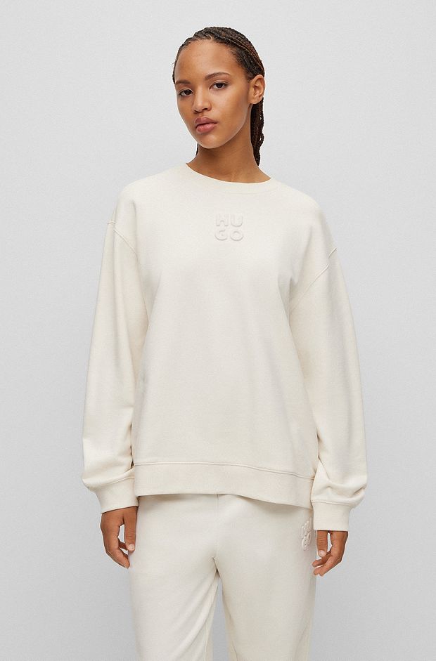 Relaxed-Fit Sweatshirt mit Stack-Logo-Prägung, Weiß