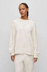 Relaxed-fit sweatshirt met tweedelig reliëflogo, Wit