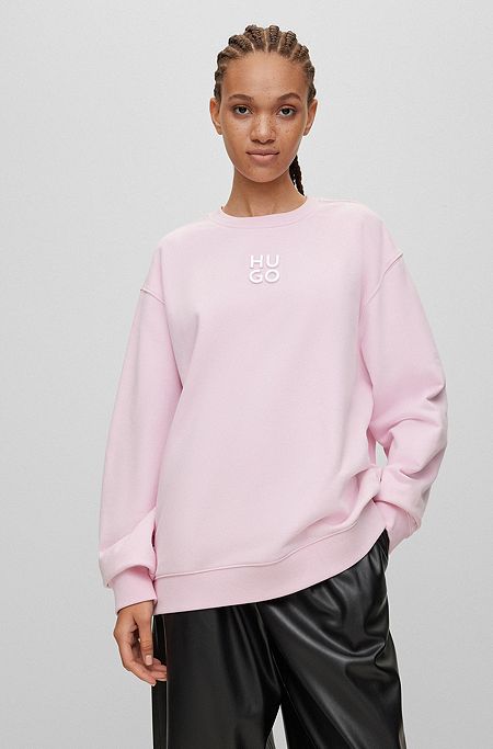 Sweatshirt med et relaxed fit og præget, stablet logo, Lys pink