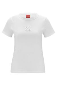 Cotton T-shirt with embossed stacked logo, White