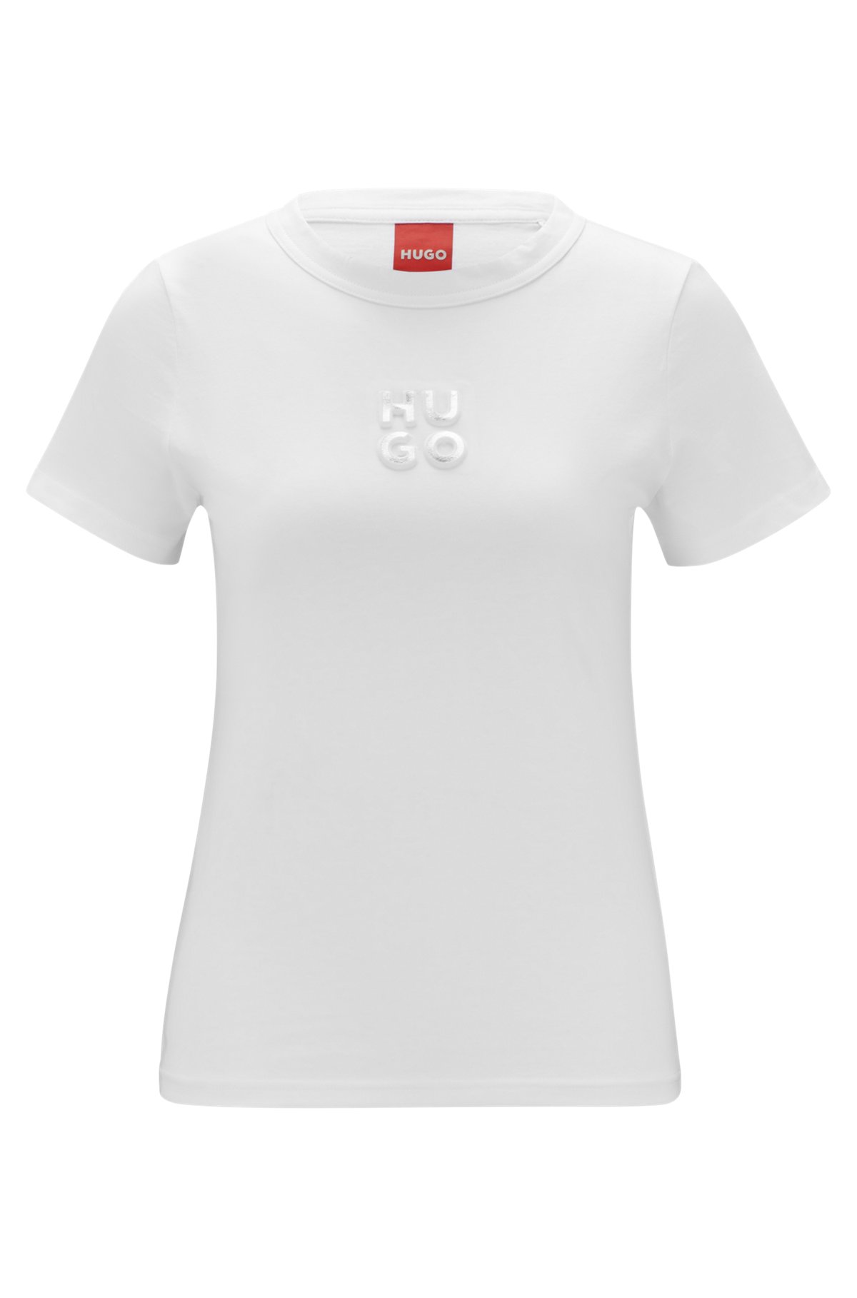 Cotton T-shirt with embossed stacked logo, White