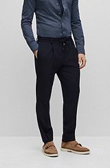 Slim-fit trousers in micro-patterned stretch virgin wool, Dark Blue