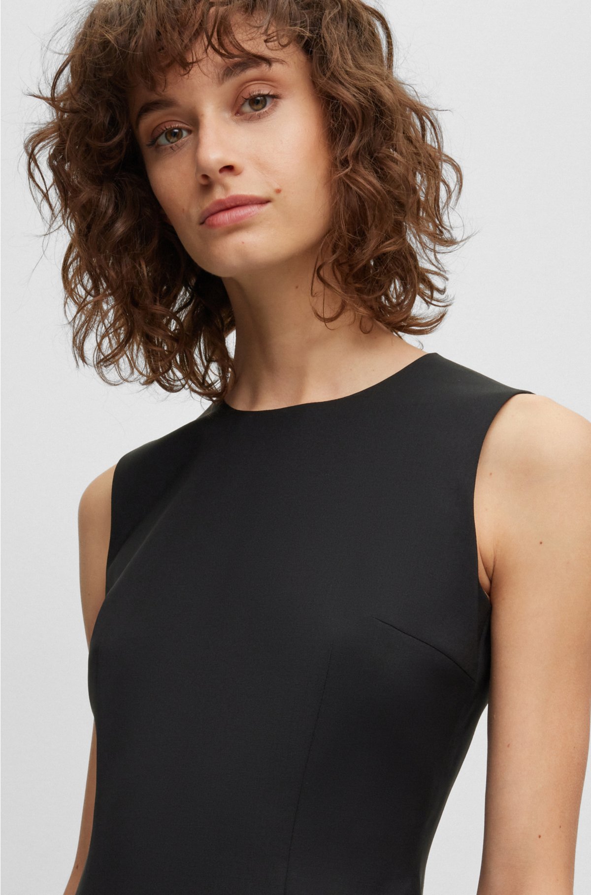 BOSS - Sleeveless shift dress in responsible wool with natural stretch