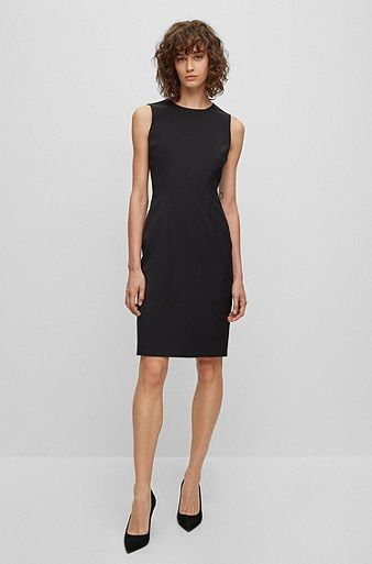 Sleeveless shift dress in responsible wool with natural stretch, Black