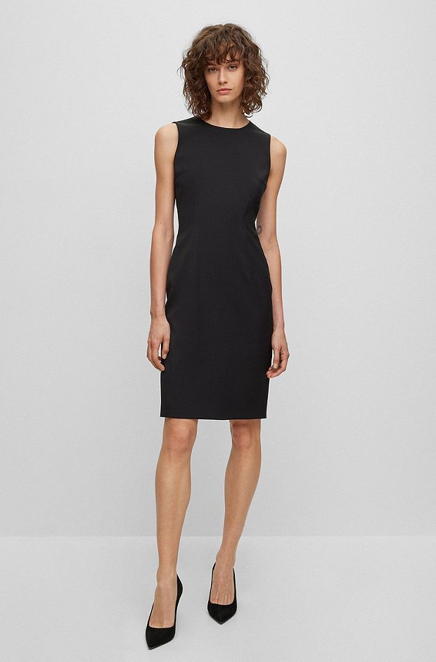 Sleeveless shift dress in responsible wool with natural stretch, Black