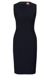 Sleeveless shift dress in responsible wool with natural stretch, Dark Blue
