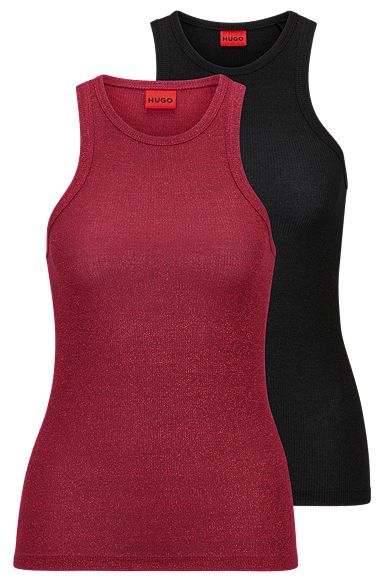 Gift-boxed set of two glitter-effect tank tops, Black / Red