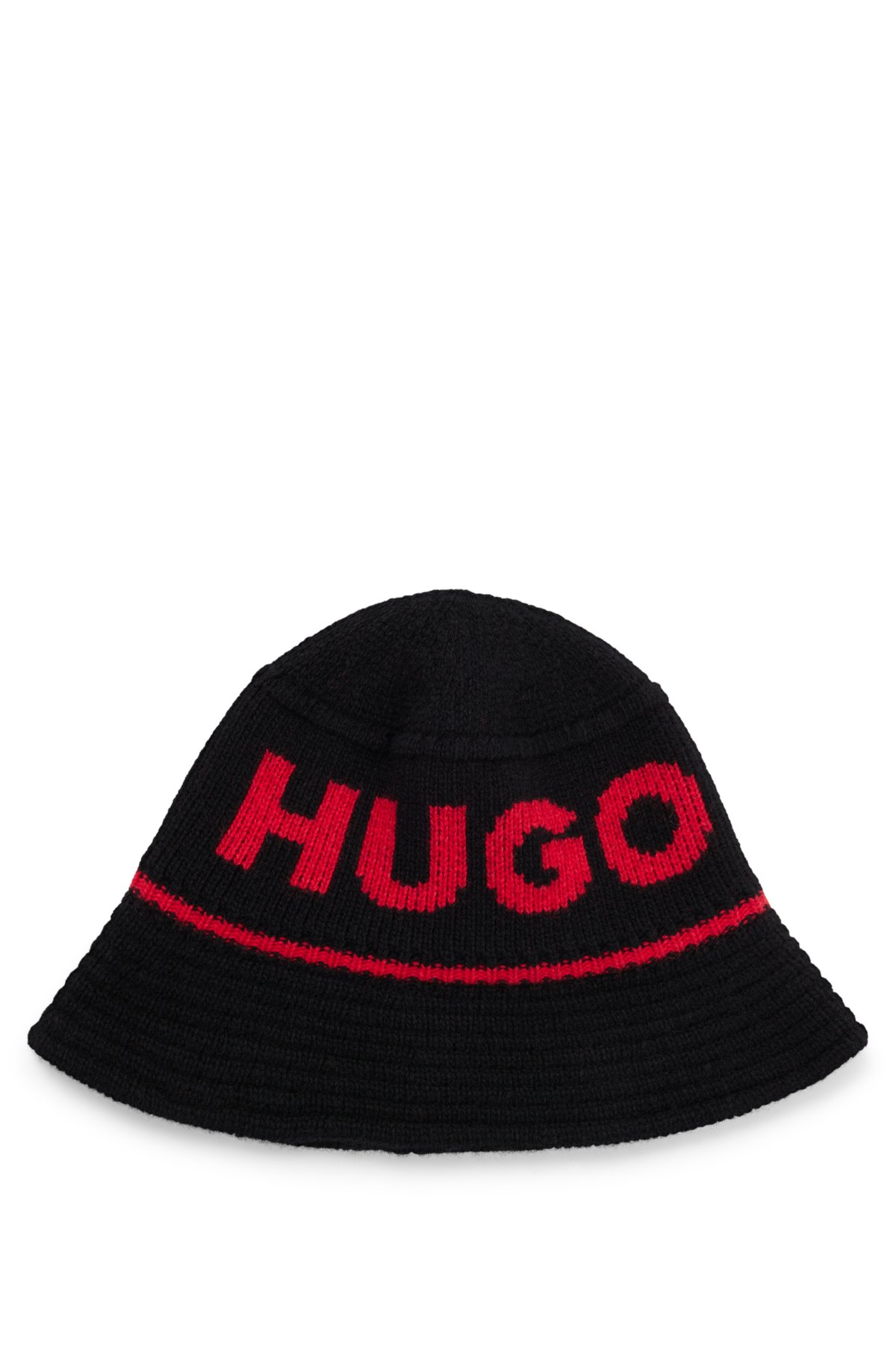 HUGO - Bonnet en maille style bob avec logo jacquard