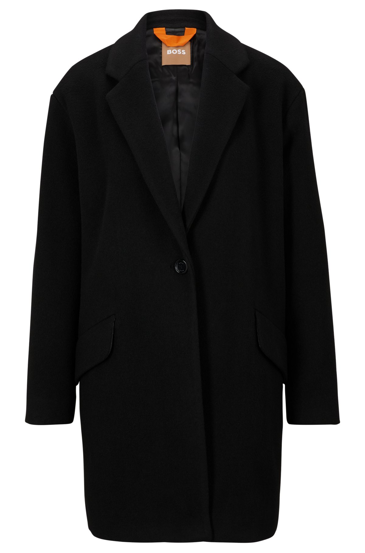 Formal coat in boiled fabric with virgin wool, Black