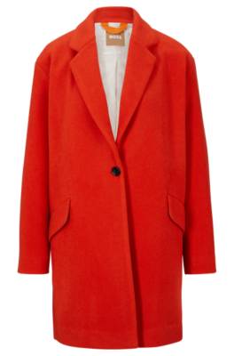 Hugo Boss Formal Coat In Boiled Fabric With Virgin Wool In Orange