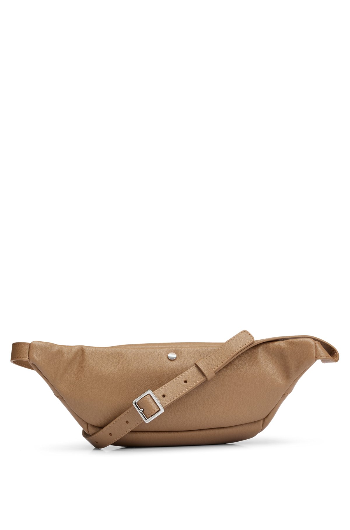 Belt bag in faux leather with debossed logo, Beige
